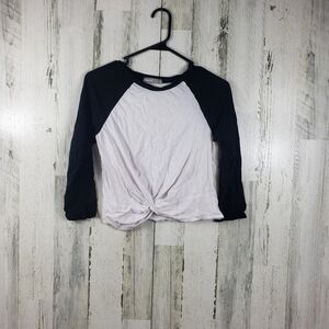 tresics light pink and black front tie crop top juniors size large